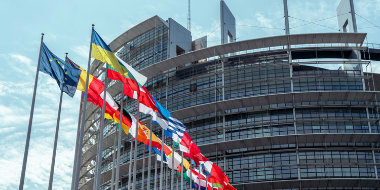 Office with flags outside